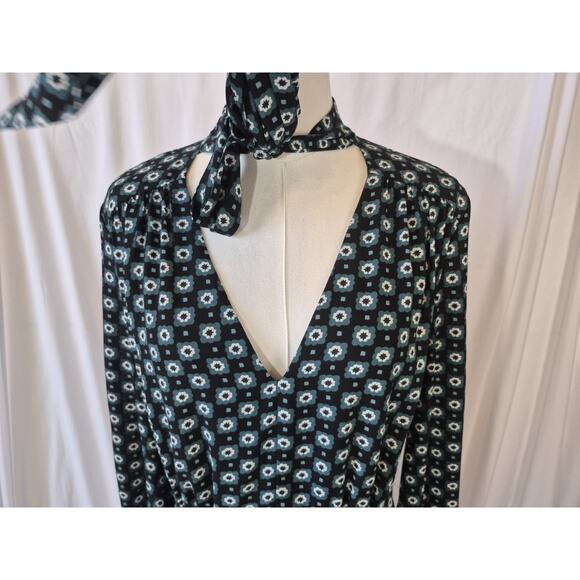 Ted Baker Womens Designer Green Floral Rocoo Tie Neck Dress Size 3 US 8 - Picture 4 of 8